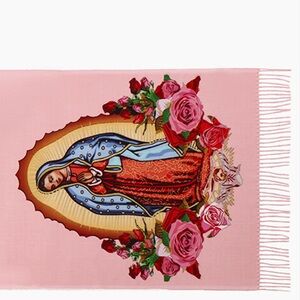 Pink Virgin Mary Scarf with Floral Design